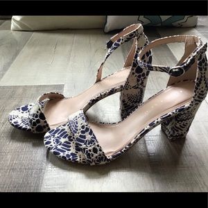 Navy Blue & White ankle wrap chunk heel shoes